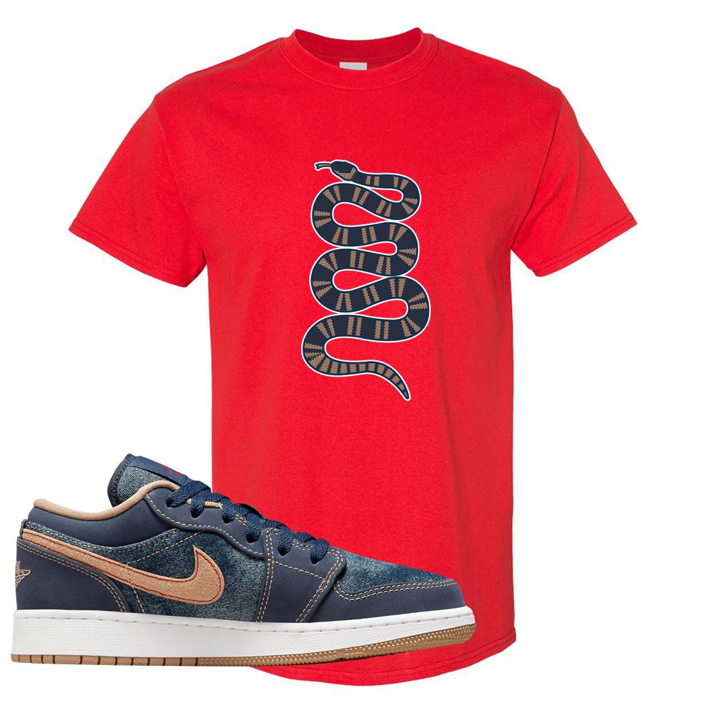 Denim Gum Bottom Low 1s T Shirt | Coiled Snake, Red