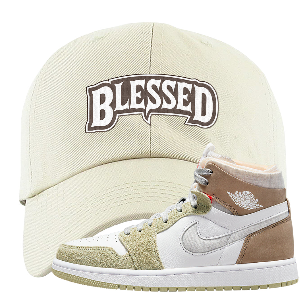Zoom CMFT Olive Aura 1s Dad Hat | Blessed Arch, White