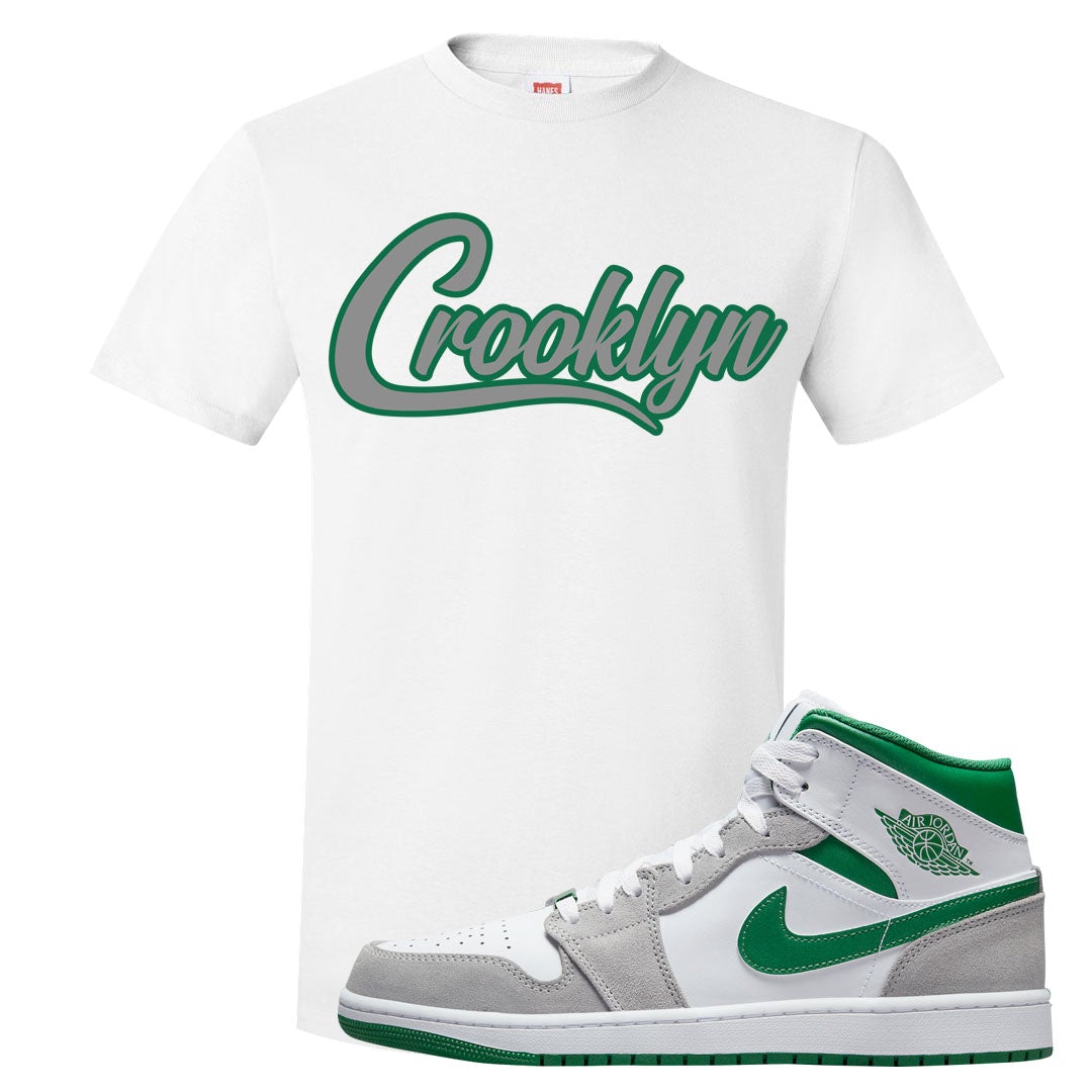 Light Smoke Pine Green Mid 1s T Shirt | Crooklyn, White