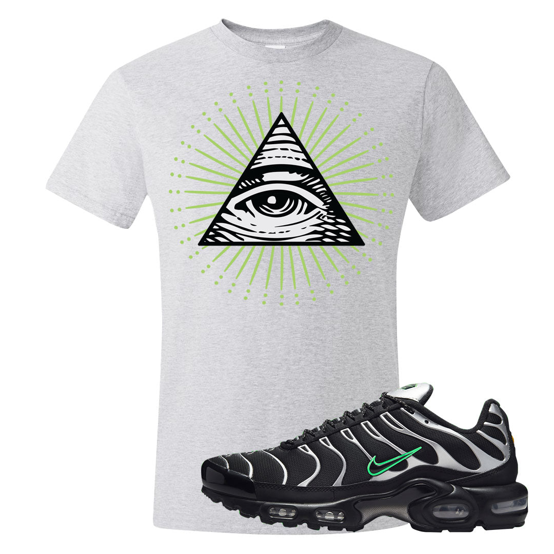 Neon Green Black Grey Pluses T Shirt | All Seeing Eye, Ash