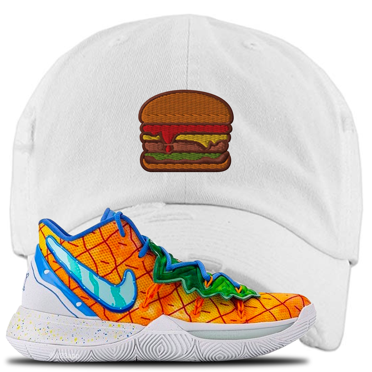 Kyrie 5 Pineapple House Burger White Sneaker Hook Up Distressed Dad Hat