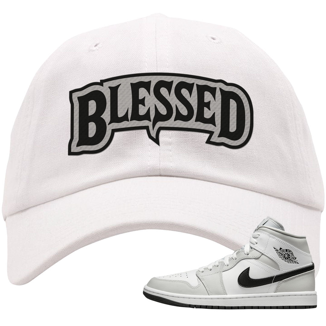 Light Smoke Grey Mid 1s Dad Hat | Blessed Arch, White