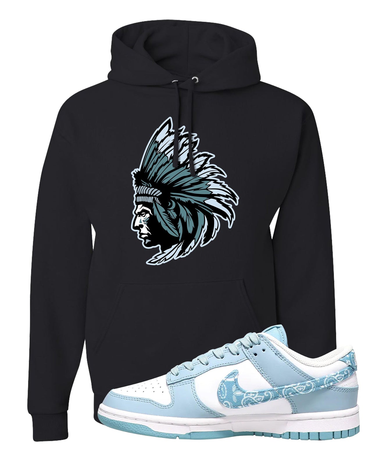Paisley Light Blue Low Dunks Hoodie | Indian Chief, Black