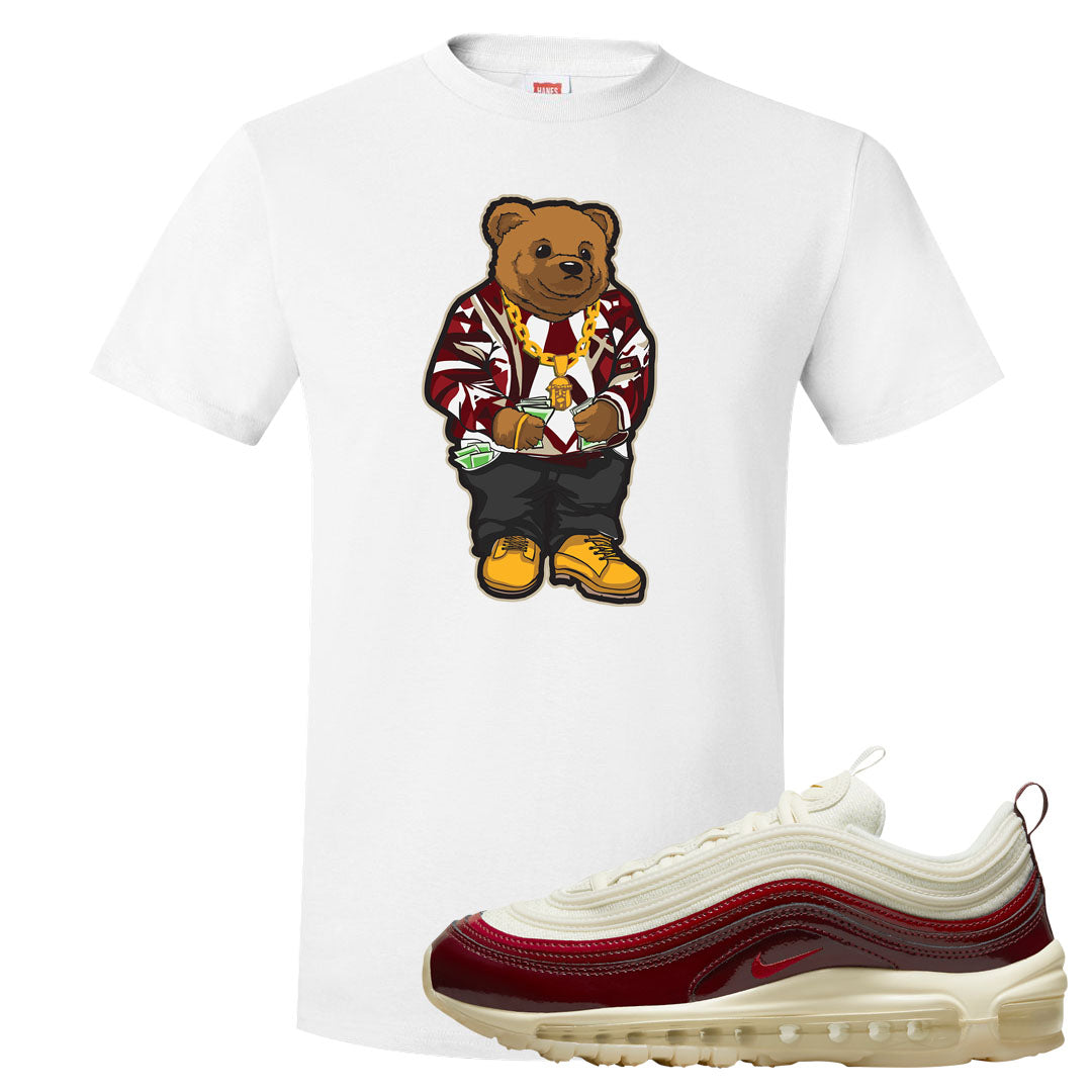 Dark Beetroot 97s T Shirt | Sweater Bear, White