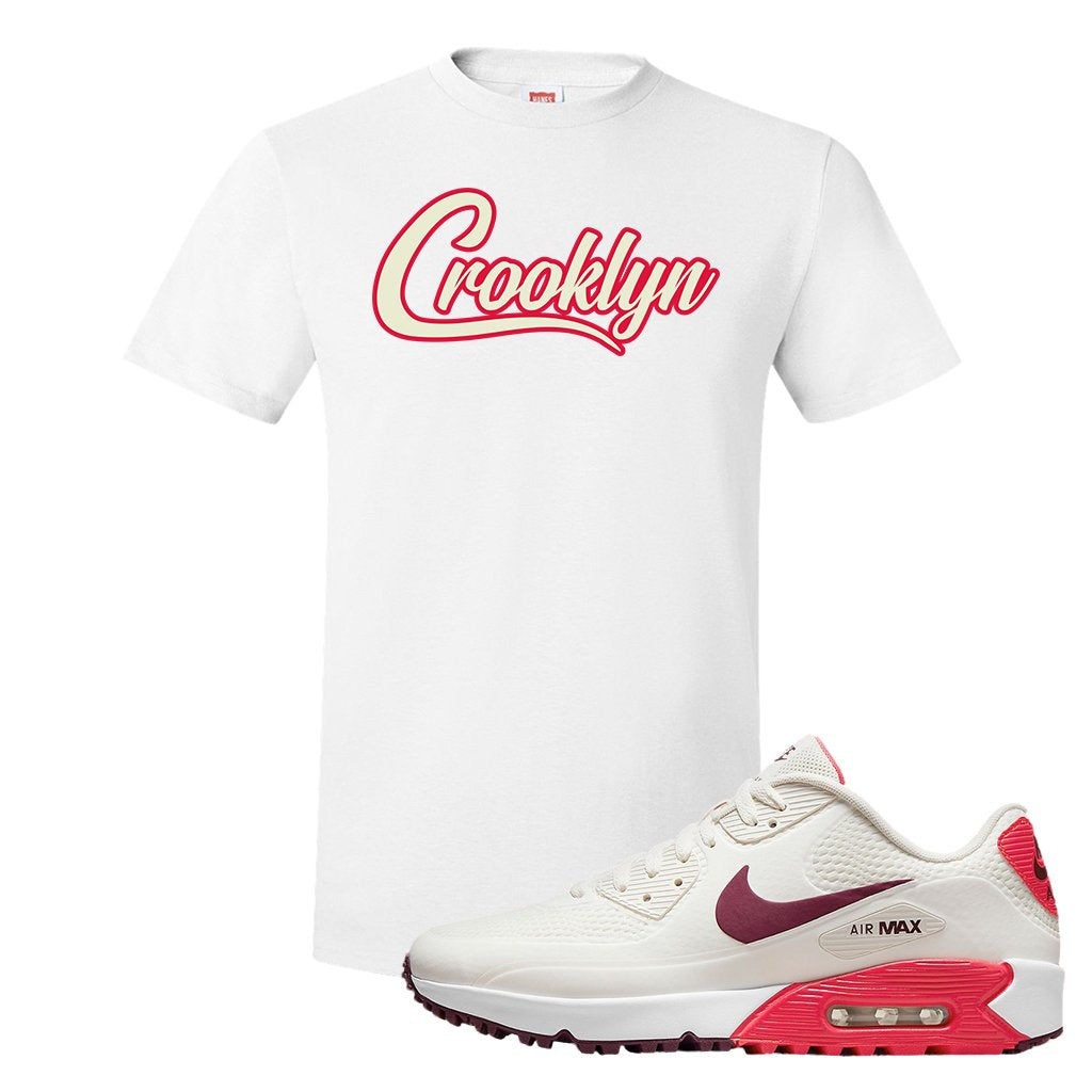 Fusion Red Dark Beetroot Golf 90s T Shirt | Crooklyn, White