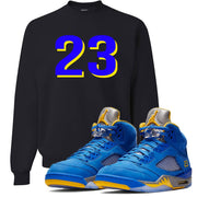 This black and blue sweater will match great with your Jordan 5 Alternate Laney JSP shoes