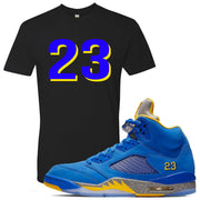 This black and blue t-shirt will match great with your Jordan 5 Alternate Laney JSP shoes