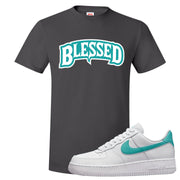 Washed Teal Low 1s T Shirt | Blessed Arch, Smoke Grey