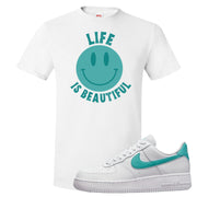 Washed Teal Low 1s T Shirt | Smile Life Is Beautiful, White