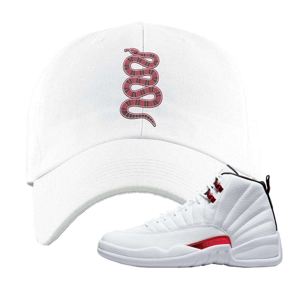 Twist White Red 12s Dad Hat | Coiled Snake, White