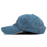 The California Republic Cali Bear denim hat is made of 100% denim and features a soft unstructured crown with a bent brim.