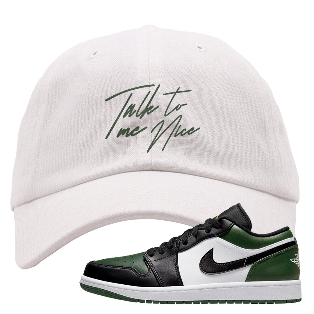 Green Toe Low 1s Dad Hat | Talk To Me Nice, White
