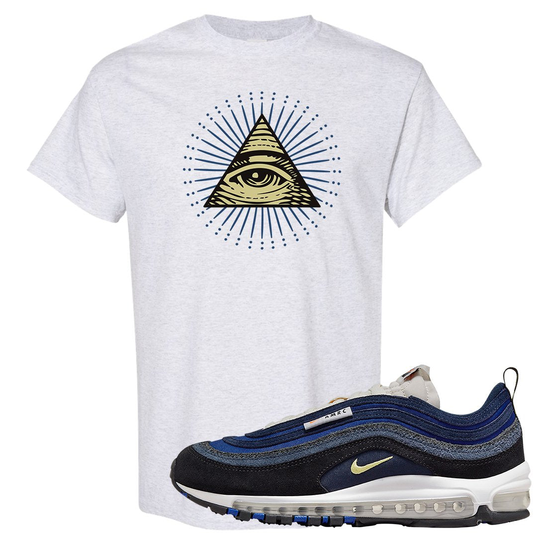Navy Suede AMRC 97s T Shirt | All Seeing Eye, Ash
