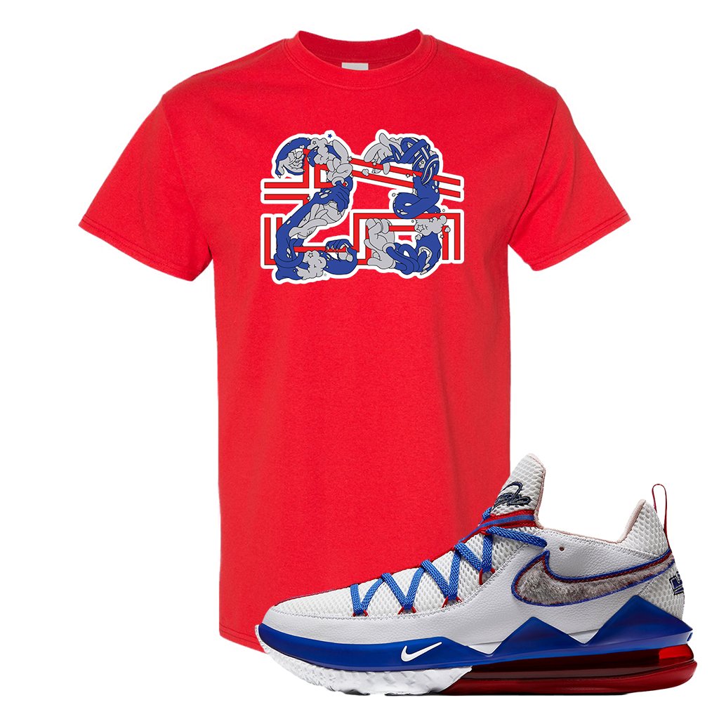 LeBron 17 Low Tune Squad Sneaker Red T Shirt | Tees to match Nike LeBron 17 Low Tune Squad Shoes | 23X45