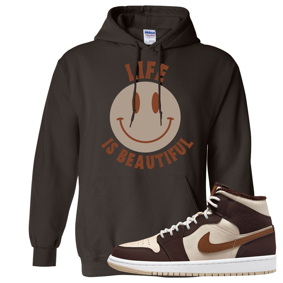 Brown Fleece Mid 1s Hoodie | Smile Life Is Beautiful, Dark Chocolate