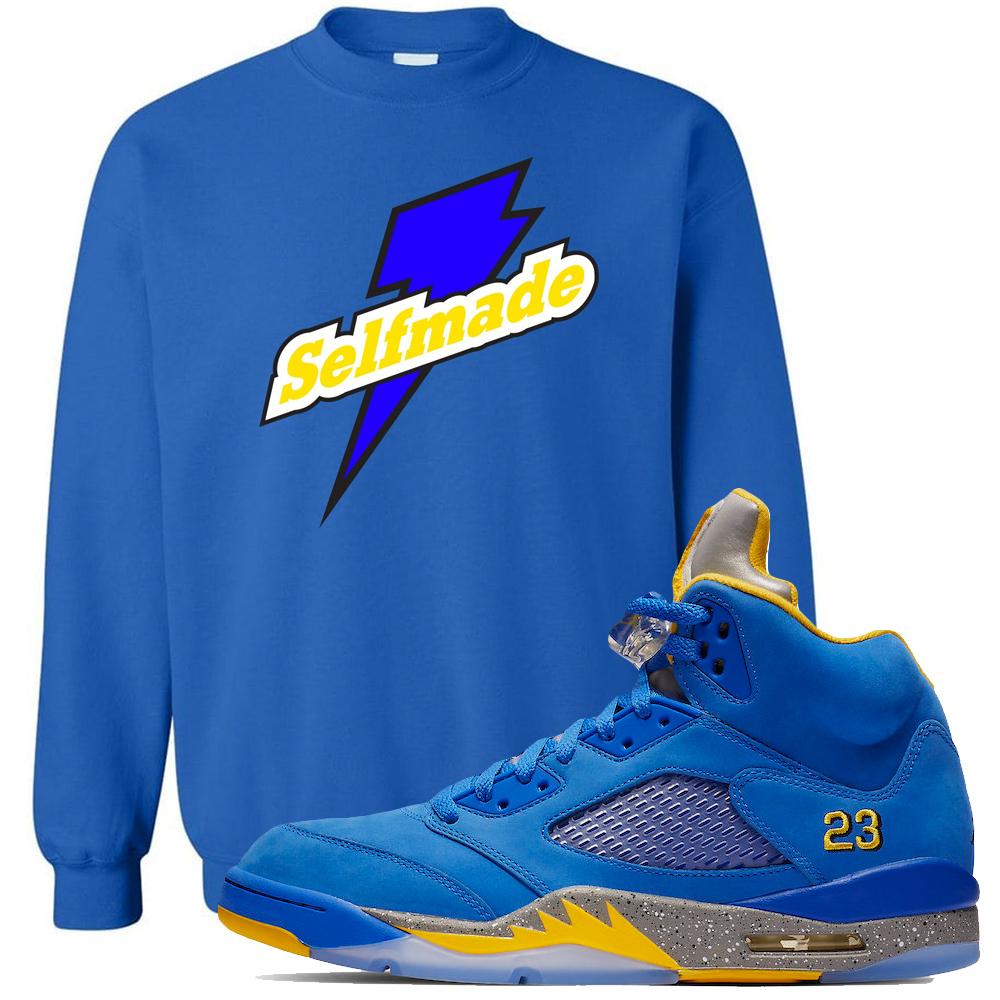 This blue and yellow sweater will match great with your Jordan 5 Alternate Laney JSP shoes