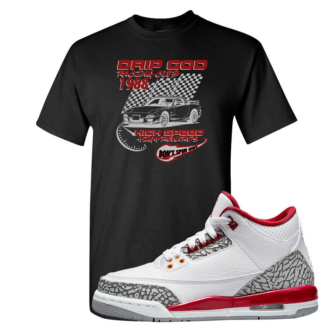 Cardinal Red 3s T Shirt | Drip God Racing Club, Black