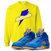 This yellow and blue sweater will match great with your Jordan 5 Alternate Laney JSP shoes