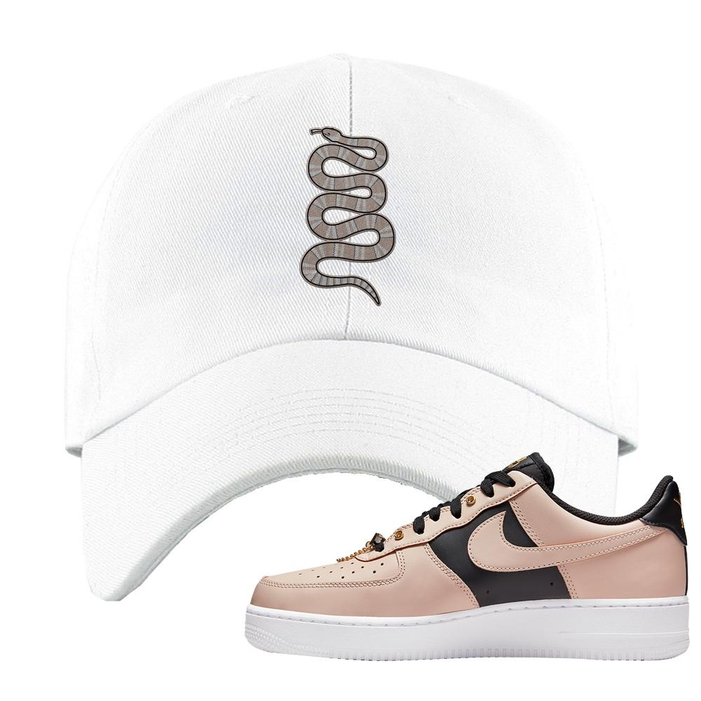 Air Force 1 Low Bling Tan Leather Dad Hat | Coiled Snake, White