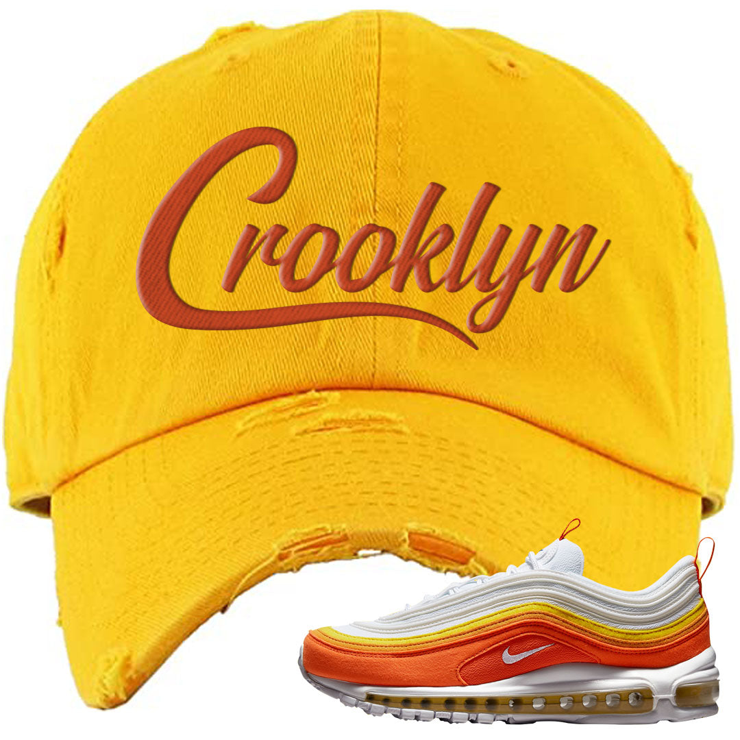 Club Orange Yellow 97s Distressed Dad Hat | Crooklyn, Gold
