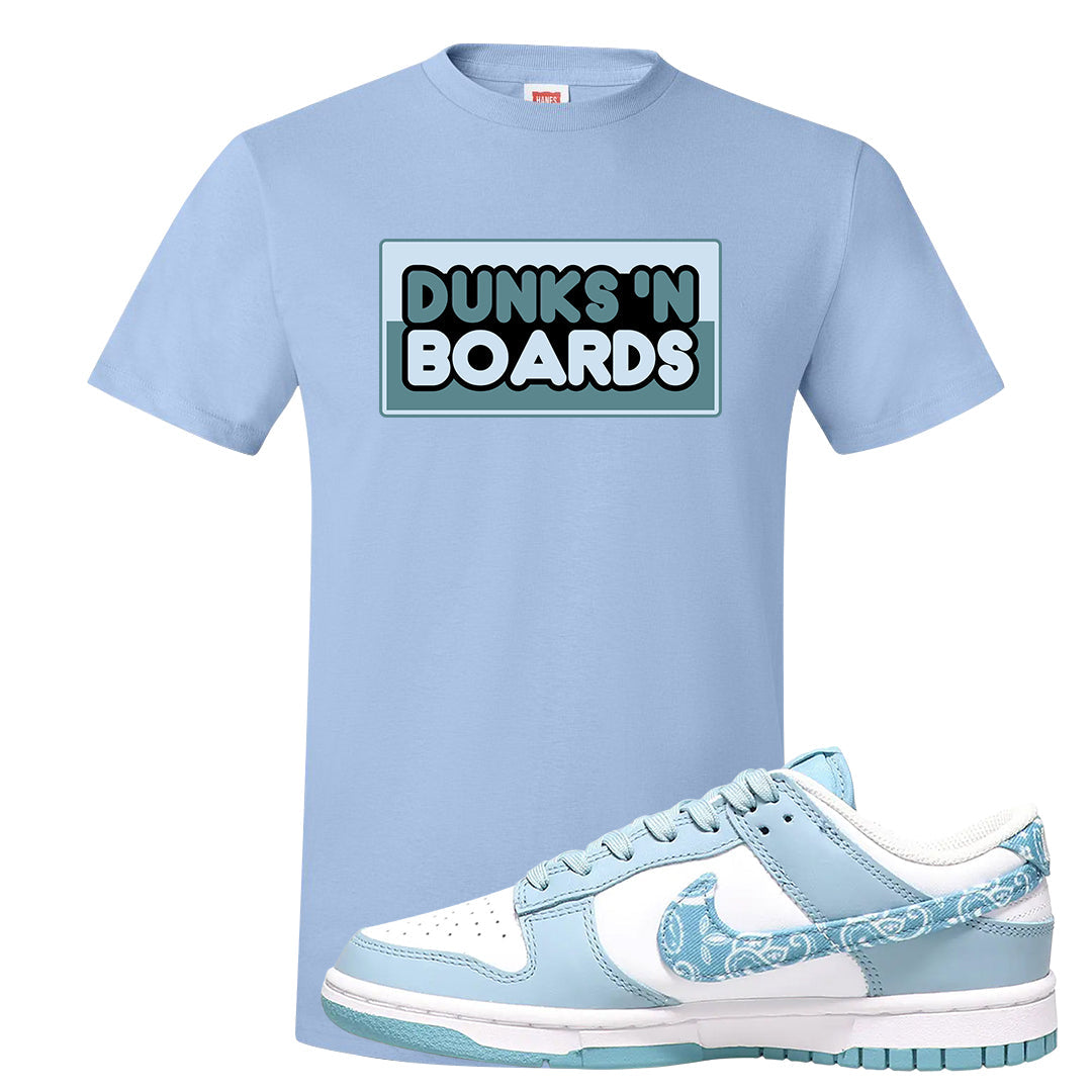 Paisley Light Blue Low Dunks T Shirt | Dunks N Boards, Light Blue