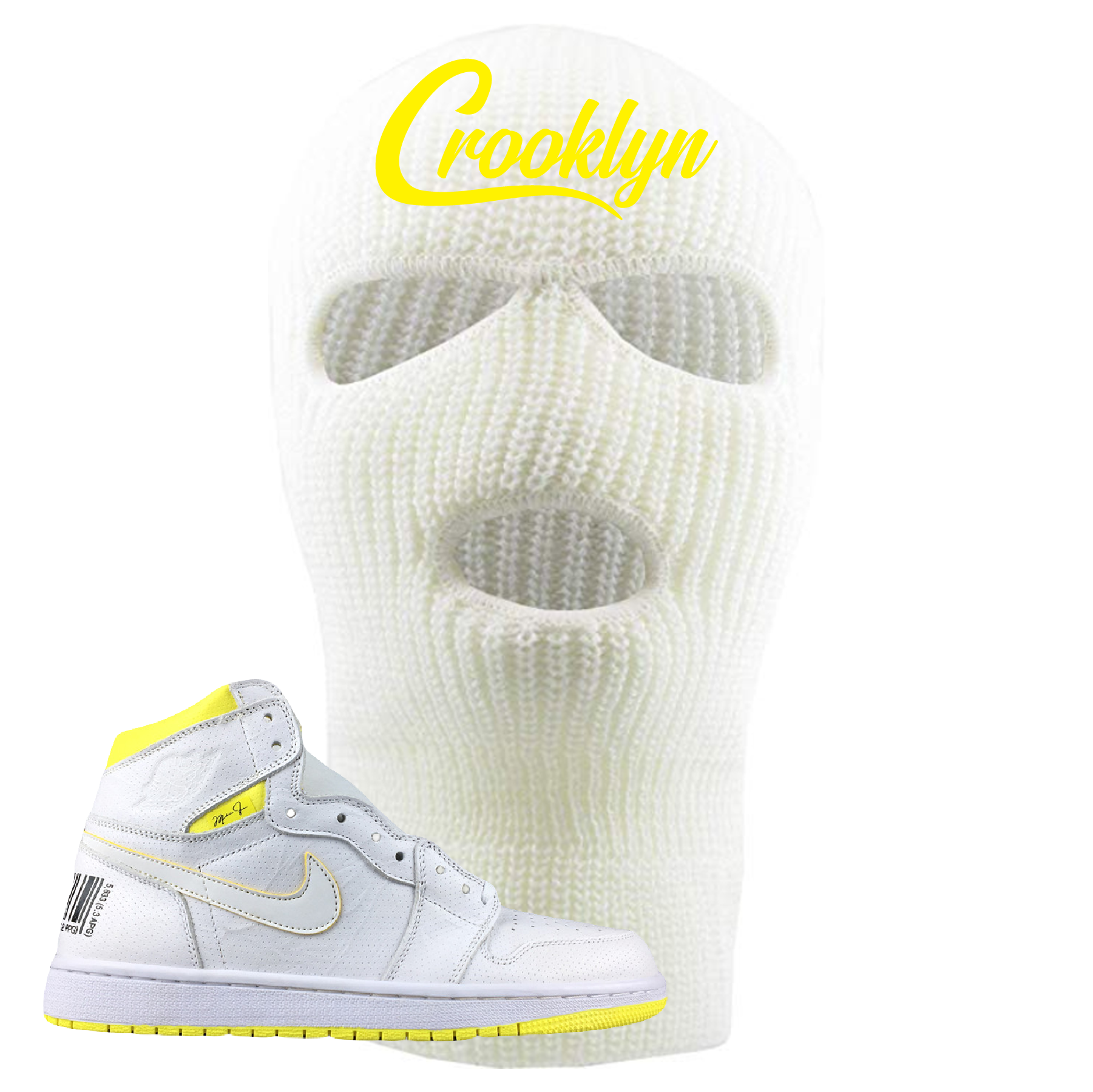 Jordan 1 First Class Flight Crooklyn Sneaker Matching White Ski Mask