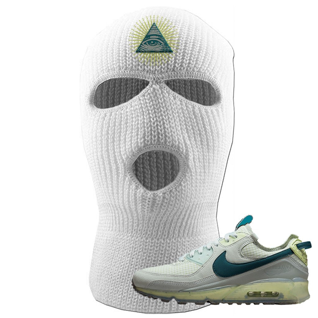 Seafoam Dark Teal Green 90s Ski Mask | All Seeing Eye, White