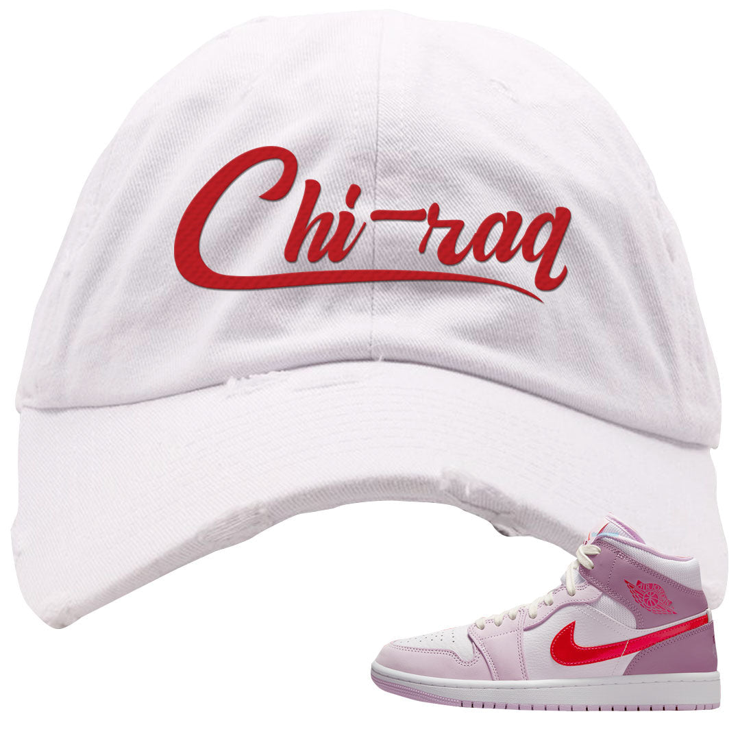 Valentine's Day Mid 1s Distressed Dad Hat | Chiraq, White