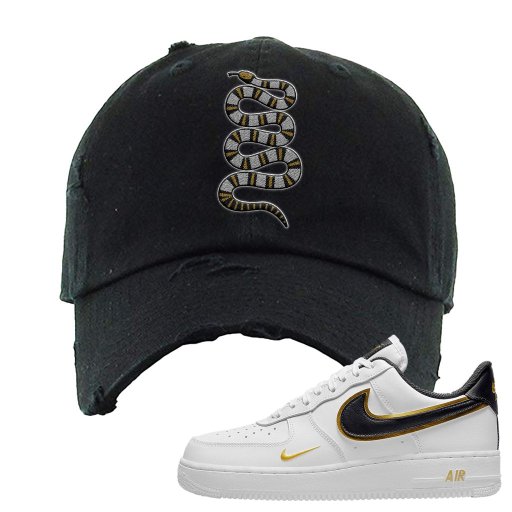 Air Force 1 Low White Gold Distressed Dad Hat | Coiled Snake, Black