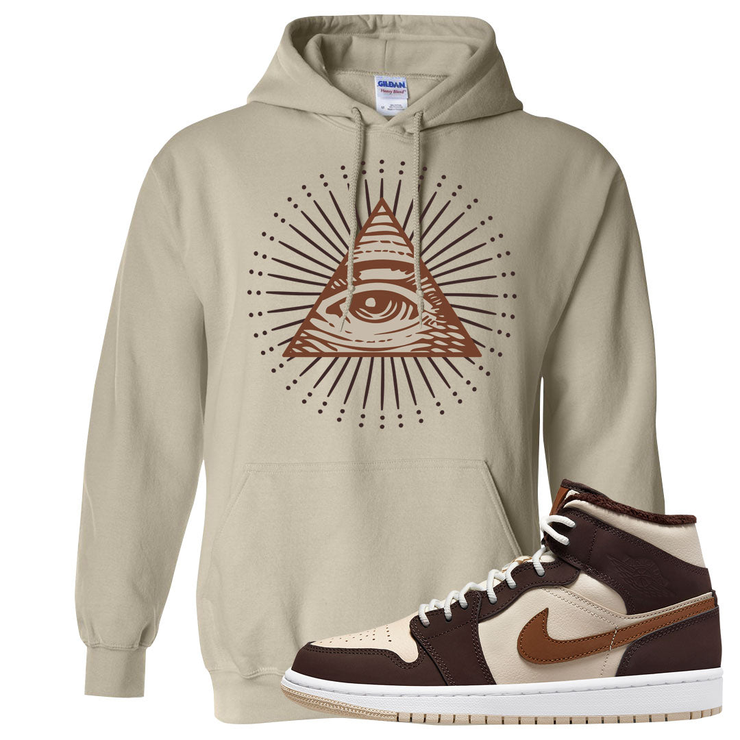 Brown Fleece Mid 1s Hoodie | All Seeing Eye, Sand