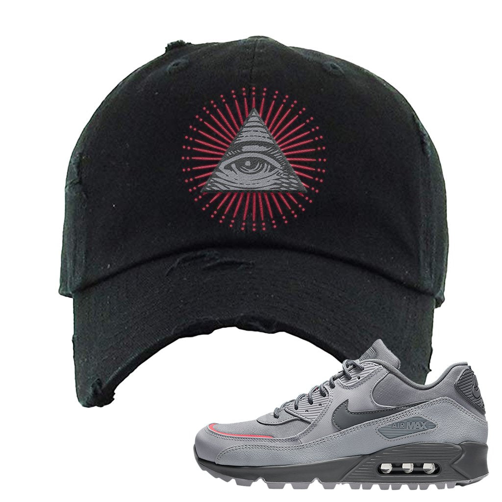 Wolf Grey Surplus 90s Distressed Dad Hat | All Seeing Eye, Black