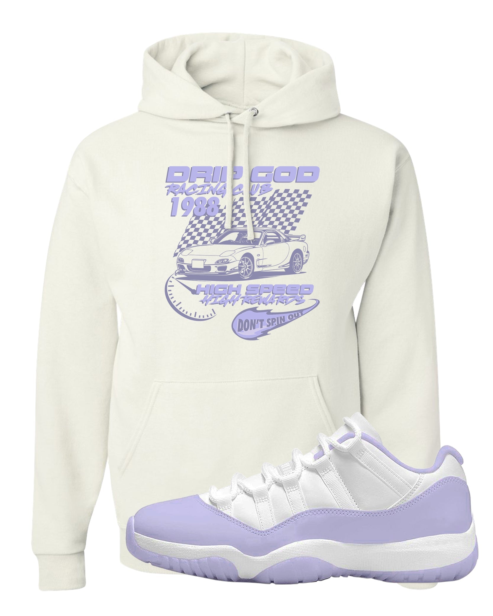 Pure Violet Low 11s Hoodie | Drip God Racing Club, White