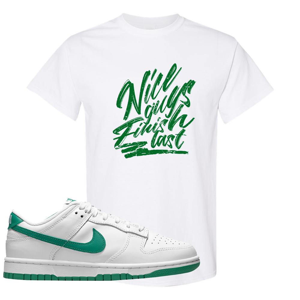 White Green Low Dunks T Shirt | Nice Guys Finish Last, White