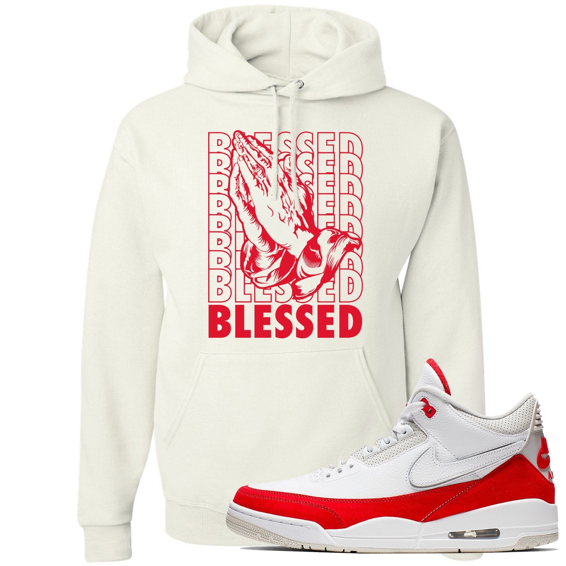 This white and red hoodie will match great with your Jordan 3 Tinker Air Max shoes