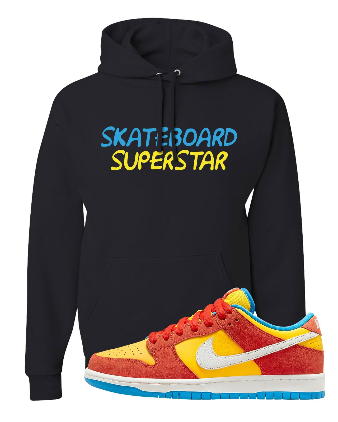 Habanero Red Gold Blue Low Dunks Hoodie | Skateboard Superstar, Black