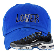 University Blue Black Pluses Distressed Dad Hat | Lover, Royal
