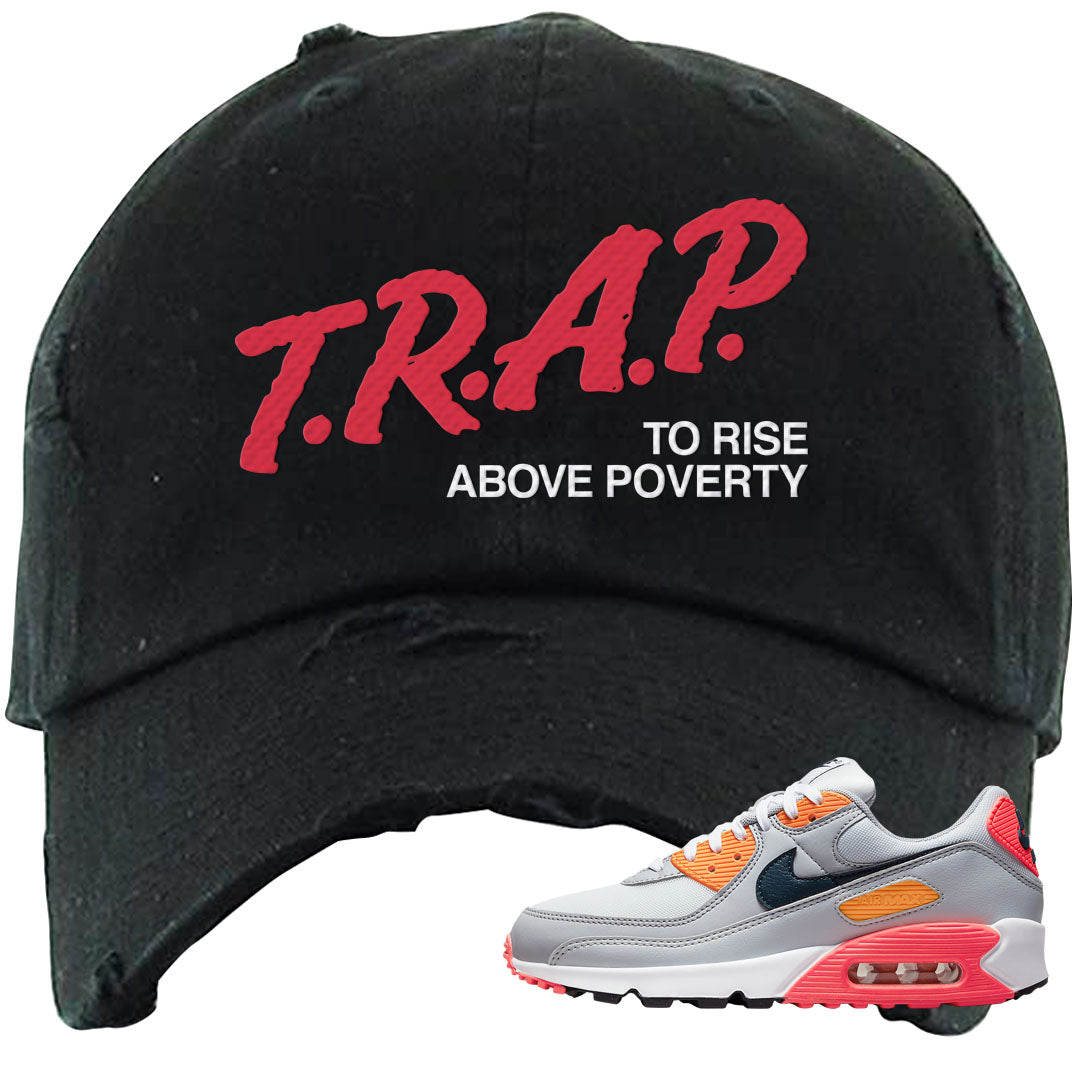 Sunset 90s Distressed Dad Hat | Trap To Rise Above Poverty, Black