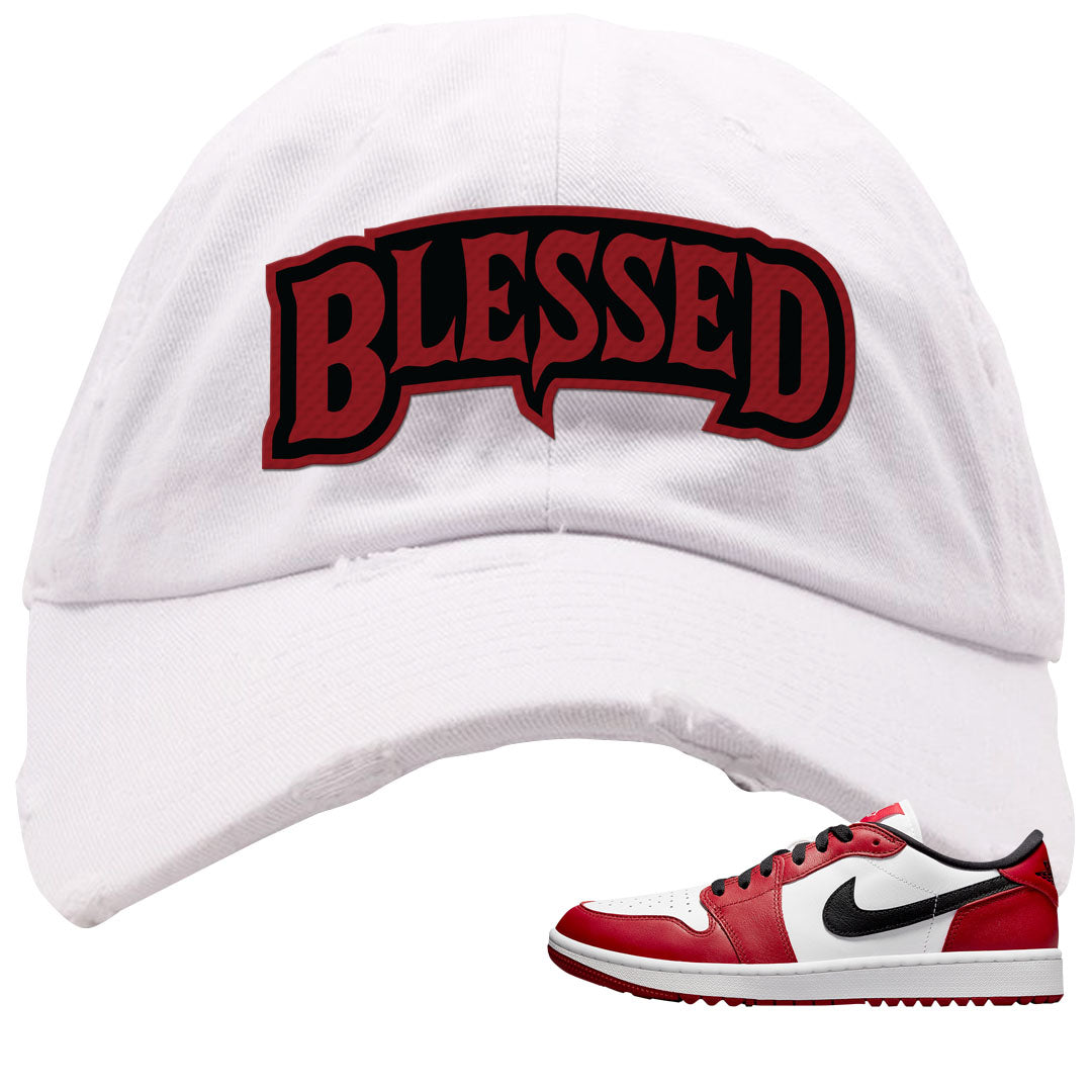 Chicago Golf Low 1s Distressed Dad Hat | Blessed Arch, White