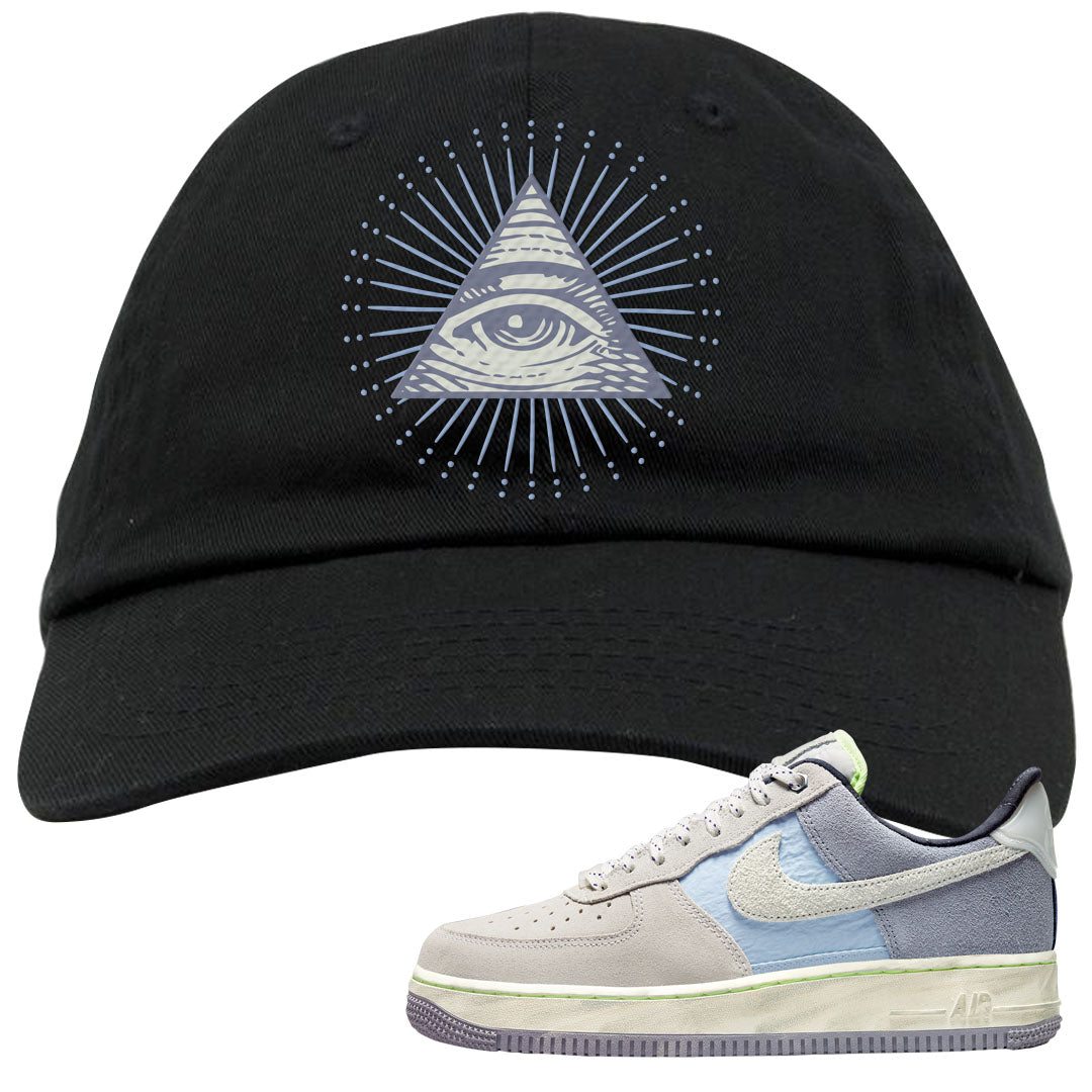 Womens Mountain White Blue AF 1s Dad Hat | All Seeing Eye, Black
