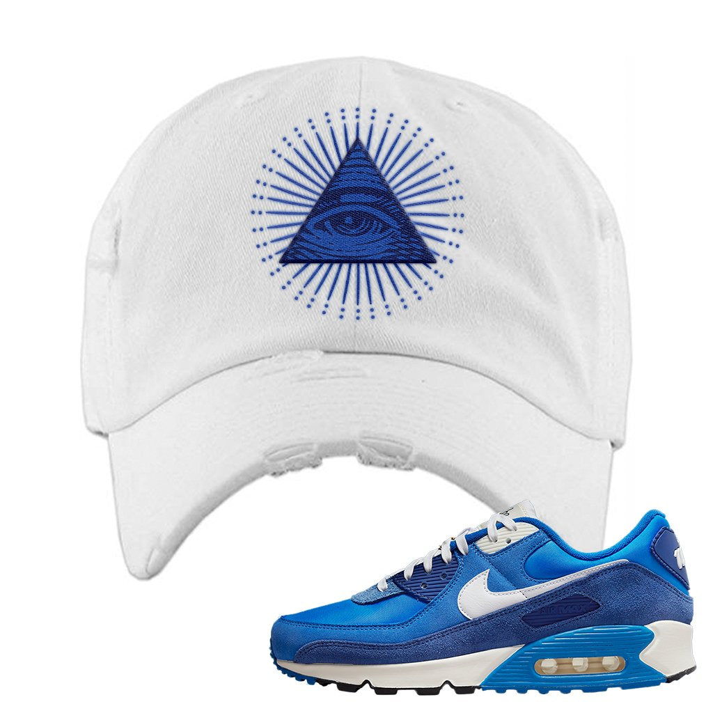 Air Max 90 First Use Distressed Dad Hat | All Seeing Eye, White