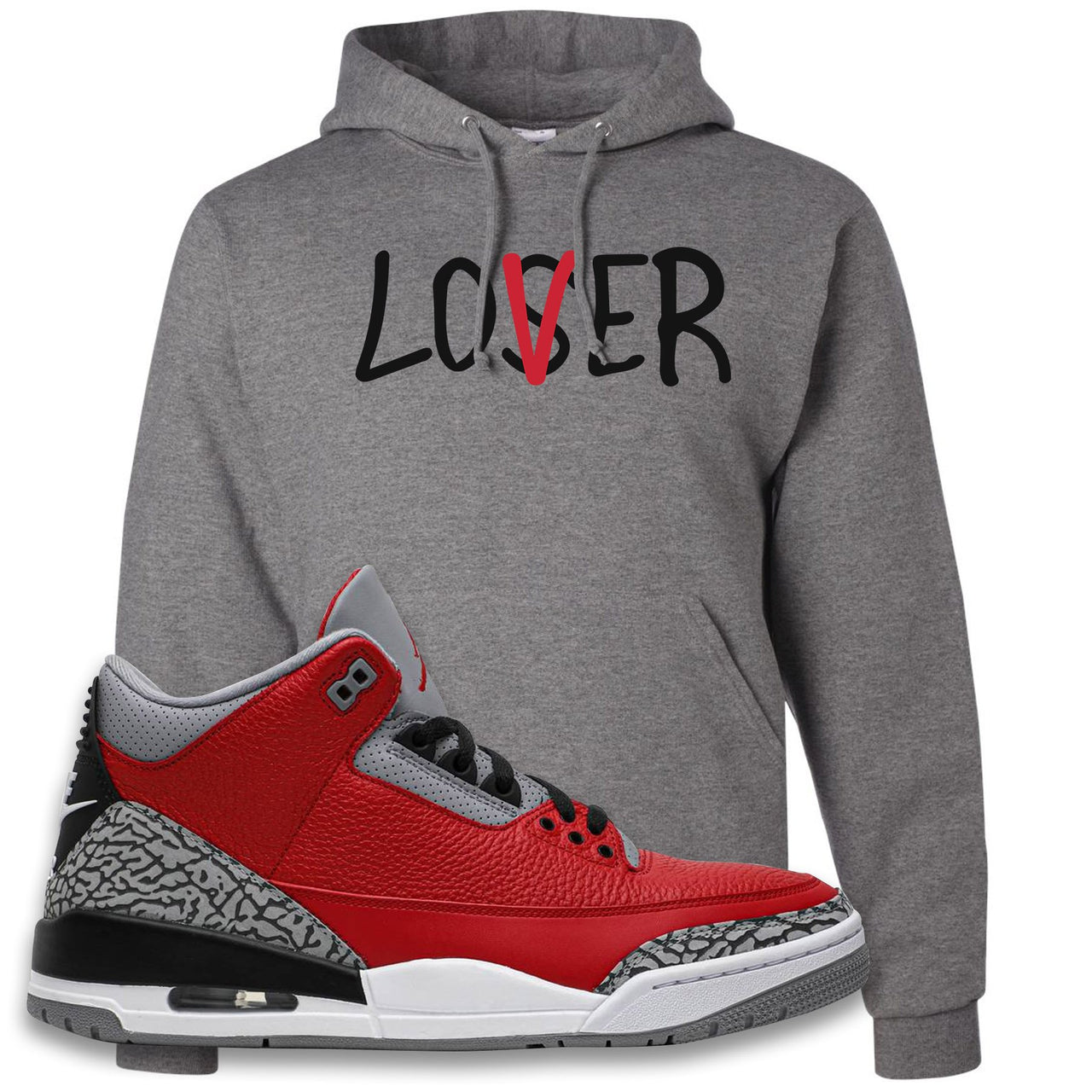 Jordan 3 Red Cement Chicago All-Star Sneaker Oxford Pullover Hoodie | Hoodie to match Jordan 3 All Star Red Cement Shoes | Lover
