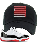 Jordan 11 Low White Black Red Sneaker Black Distressed Dad Hat | Hat to match Nike Air Jordan 11 Low White Black Red Shoes | Jordan 11 23