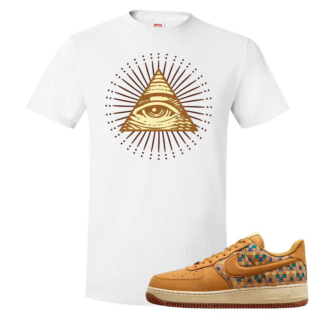 Woven Cork Low AF 1s T Shirt | All Seeing Eye, White