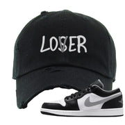 Air Jordan 1 Low Black Medium Grey Distressed Dad Hat | Lover, Black