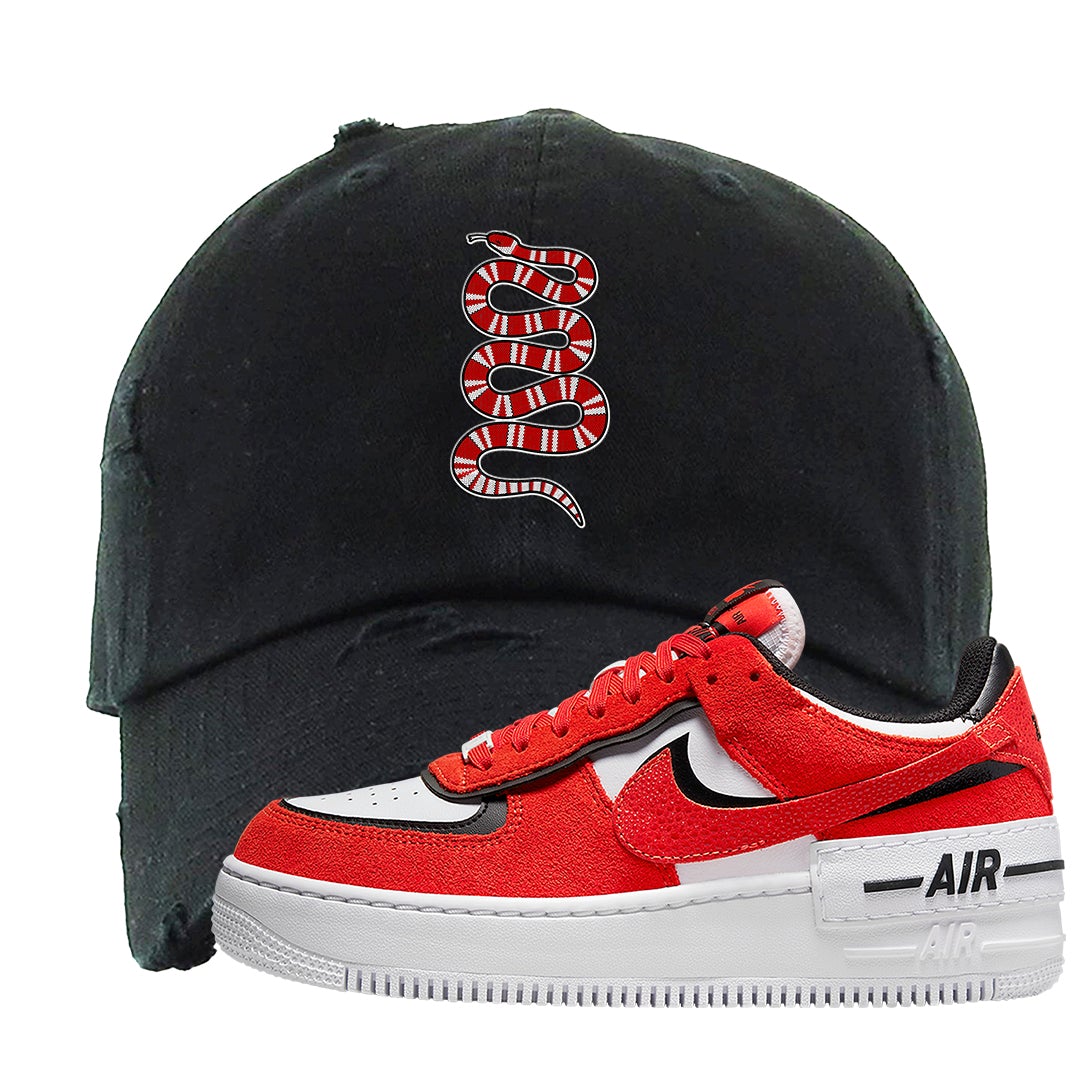 Shadow Chicago AF 1s Distressed Dad Hat | Coiled Snake, Black