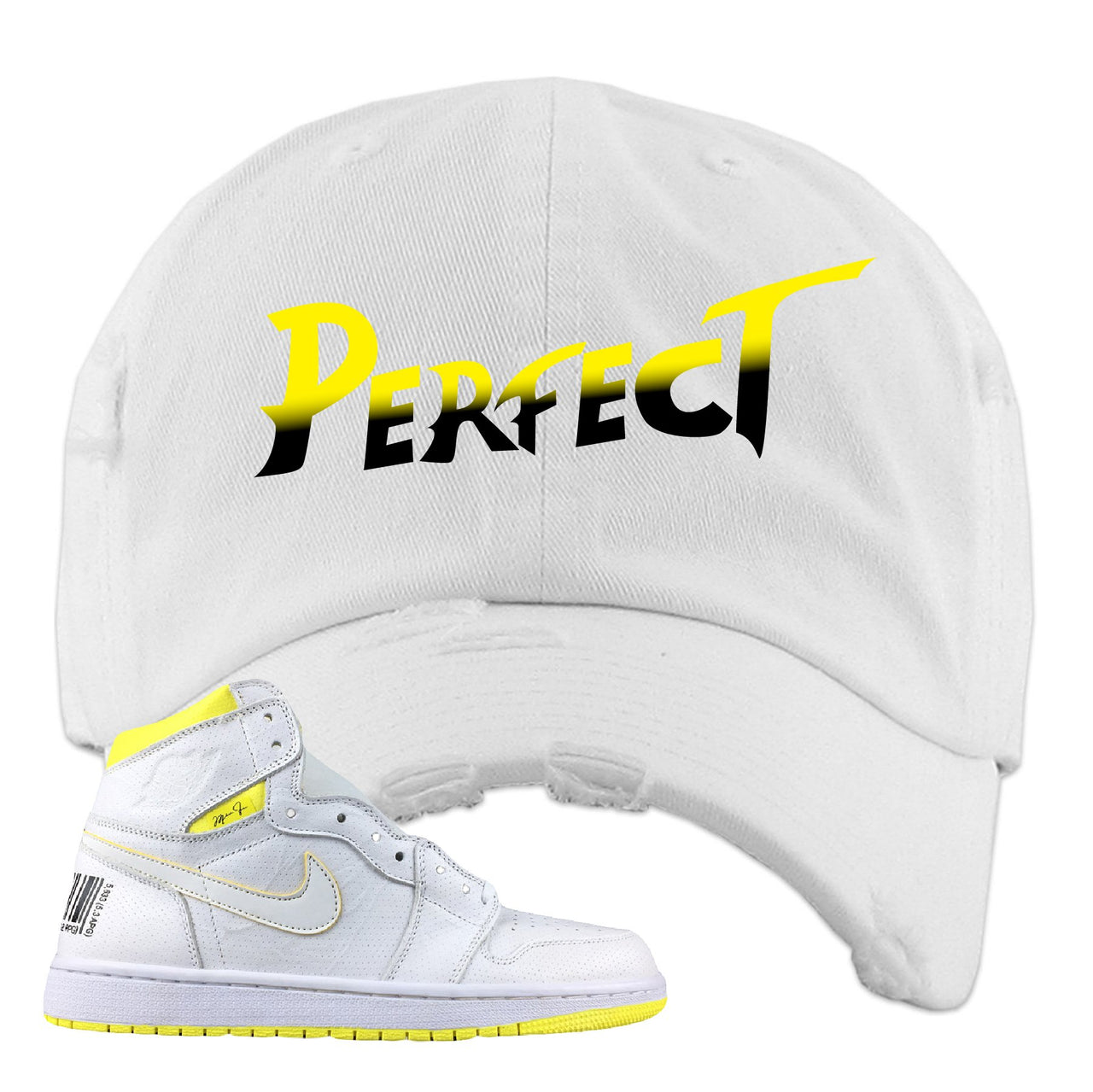 Air Jordan 1 First Class Flight Street Fight Perfect White Sneaker Matching Distressed Dad Hat