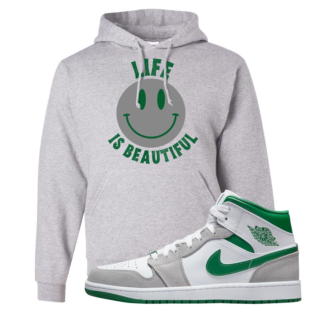 Light Smoke Pine Green Mid 1s Hoodie | Smile Life Is Beautiful, Ash