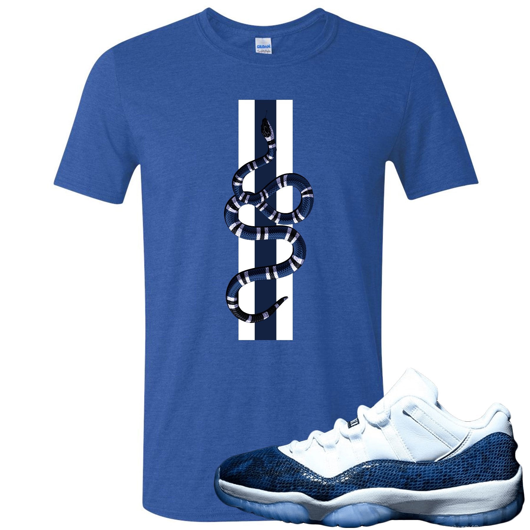 Snakeskin Low Blue 11s T Shirt | Coiled Snake, Heather Royal Blue