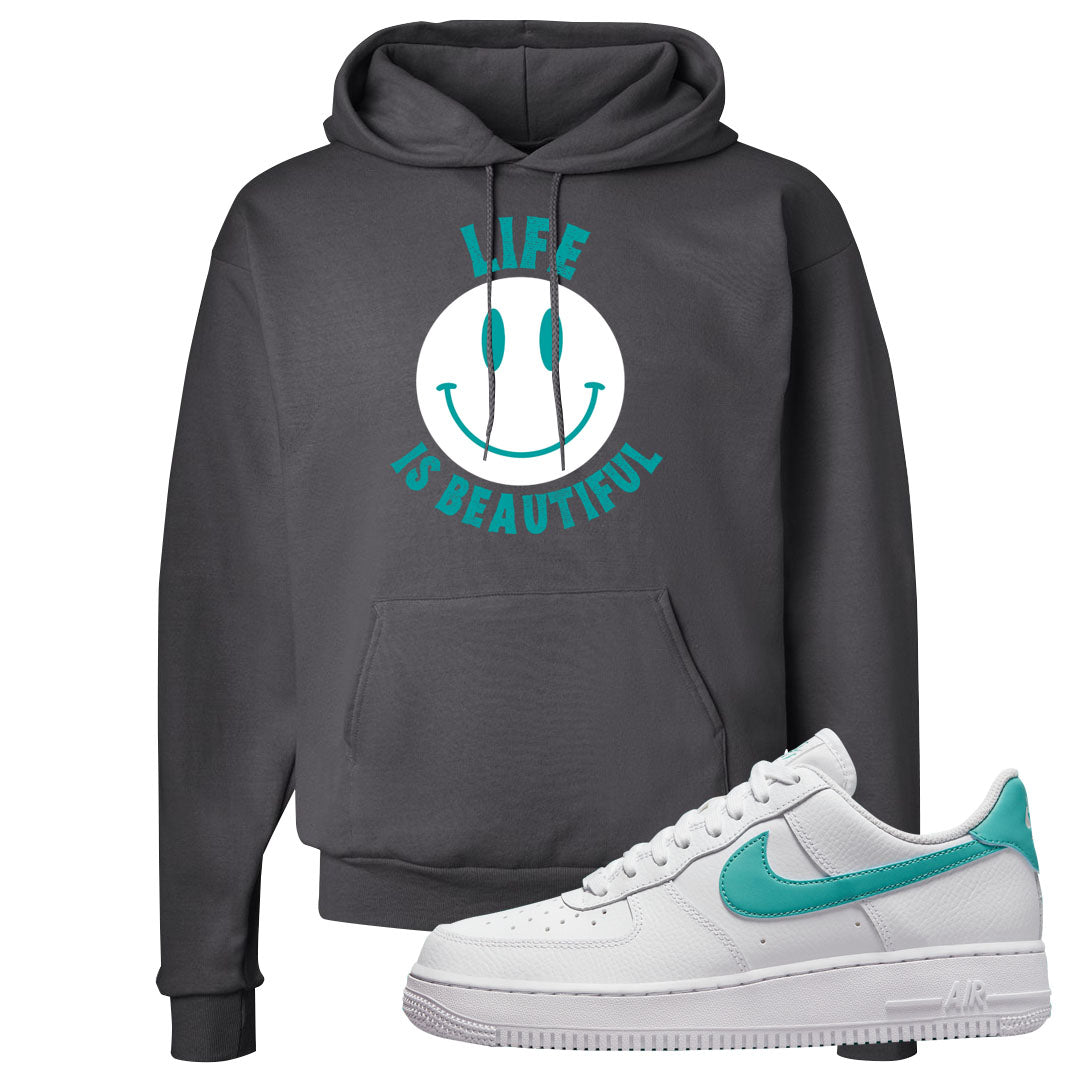 Washed Teal Low 1s Hoodie | Smile Life Is Beautiful, Smoke Grey