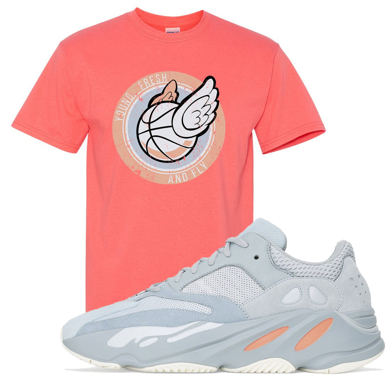 Inertia 700s T Shirt | Young Fresh and Fly, Coral Silk